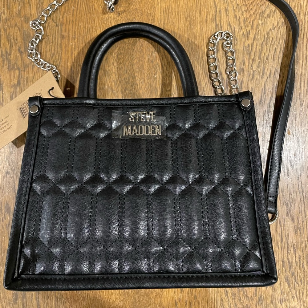Steve Madden Black BNIKO Quilted Bag Faux Leather